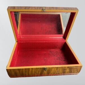 Vintage Pilliod Checkered Wooden Mirrored Lined Jewelry Box